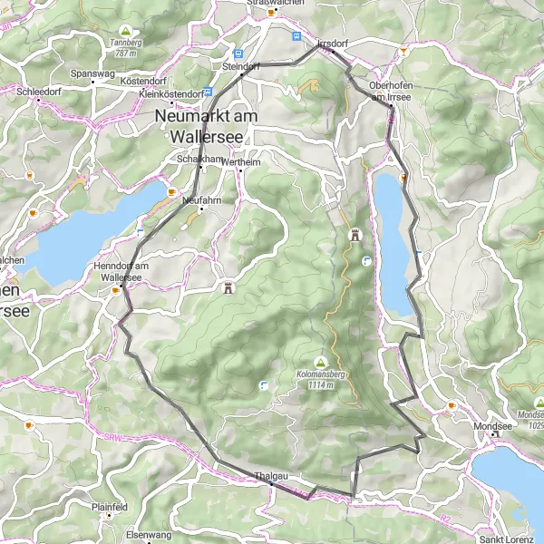 Map miniature of "Around Strasswalchen: Lakes and Hills" cycling inspiration in Salzburg, Austria. Generated by Tarmacs.app cycling route planner
