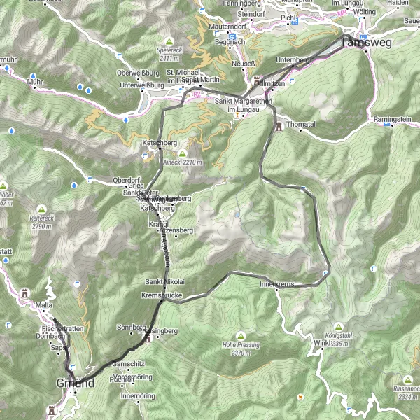 Karten-Miniaturansicht der Radinspiration "Roadtrip nach Kojetsattel" in Salzburg, Austria. Erstellt vom Tarmacs.app-Routenplaner für Radtouren