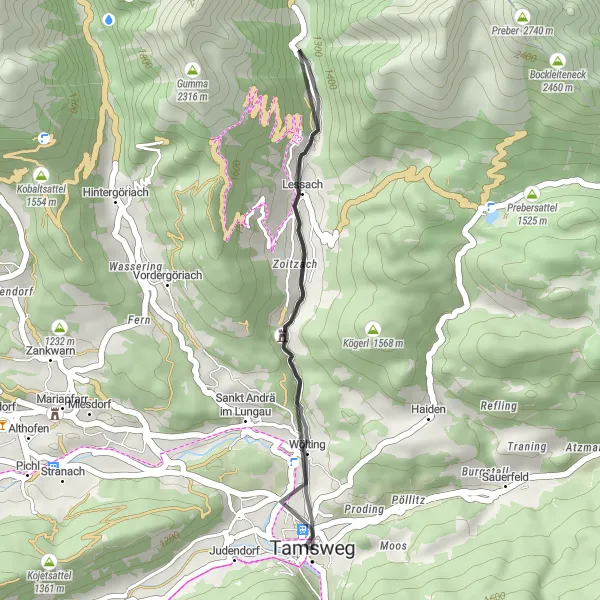 Karten-Miniaturansicht der Radinspiration "Kurze Tour um Tamsweg" in Salzburg, Austria. Erstellt vom Tarmacs.app-Routenplaner für Radtouren