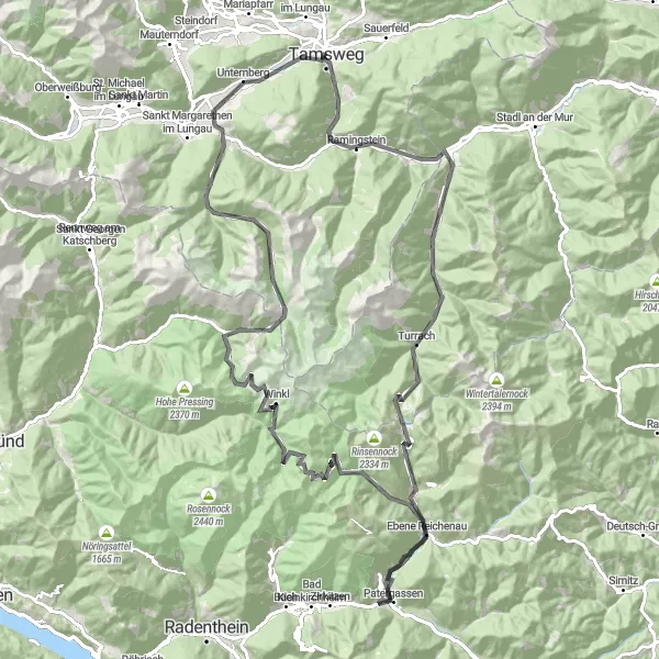 Mapa miniatúra "Pozoruhodná cyklotrasa Tamsweg - Neggerndorf" cyklistická inšpirácia v Salzburg, Austria. Vygenerované cyklistickým plánovačom trás Tarmacs.app