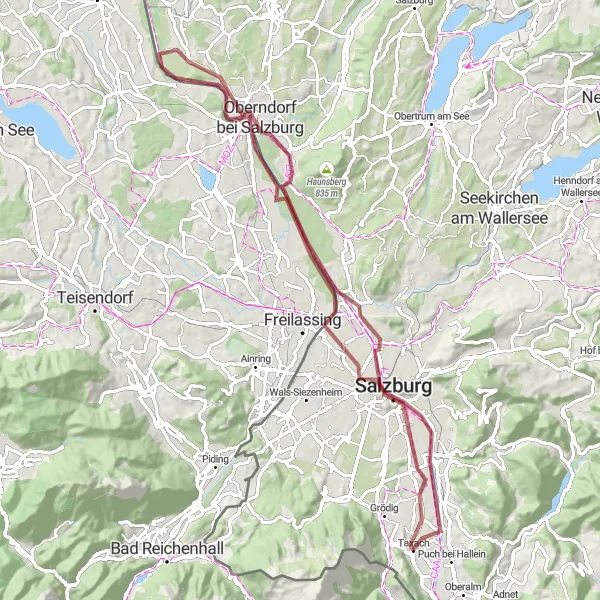 Karttaminiaatyyri "Suuressa ympyrässä - Salzburgin seikkailu" pyöräilyinspiraatiosta alueella Salzburg, Austria. Luotu Tarmacs.app pyöräilyreittisuunnittelijalla