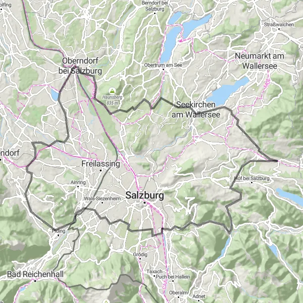 Miniaturní mapa "Cyklotrasa kolem Salcburku" inspirace pro cyklisty v oblasti Salzburg, Austria. Vytvořeno pomocí plánovače tras Tarmacs.app