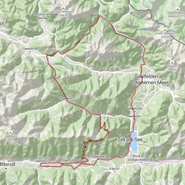 Miniature de la carte de l'inspiration cycliste "Aventure gravel à travers les Alpes autrichiennes" dans la Salzburg, Austria. Générée par le planificateur d'itinéraire cycliste Tarmacs.app