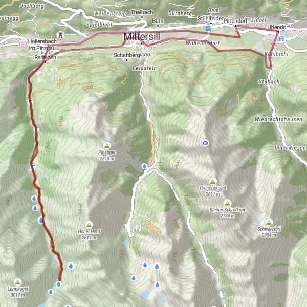 Kartminiatyr av "Scenic Gravel Tour från Uttendorf" cykelinspiration i Salzburg, Austria. Genererad av Tarmacs.app cykelruttplanerare