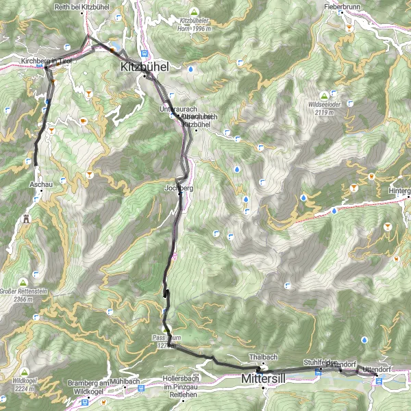 Kartminiatyr av "Kitzbühel - Kirchberg Loop" sykkelinspirasjon i Salzburg, Austria. Generert av Tarmacs.app sykkelrutoplanlegger