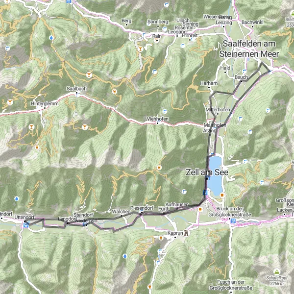 Miniature de la carte de l'inspiration cycliste "Tour de Piesendorf à Uttendorf" dans la Salzburg, Austria. Générée par le planificateur d'itinéraire cycliste Tarmacs.app