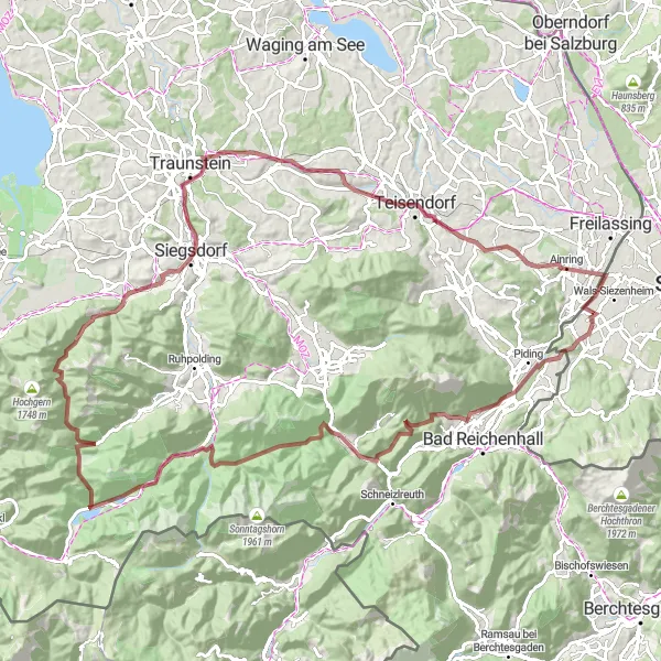 Zemljevid v pomanjšavi "Raziskovanje Alp na gravel kolesu" kolesarske inspiracije v Salzburg, Austria. Generirano z načrtovalcem kolesarskih poti Tarmacs.app