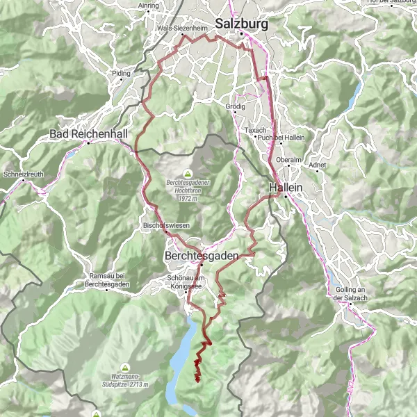 Miniatura della mappa di ispirazione al ciclismo "Percorso gravel da Salzburg a Marzoll" nella regione di Salzburg, Austria. Generata da Tarmacs.app, pianificatore di rotte ciclistiche