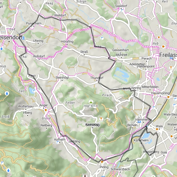Miniatura della mappa di ispirazione al ciclismo "Scopri la bellezza di Ainring in bici" nella regione di Salzburg, Austria. Generata da Tarmacs.app, pianificatore di rotte ciclistiche