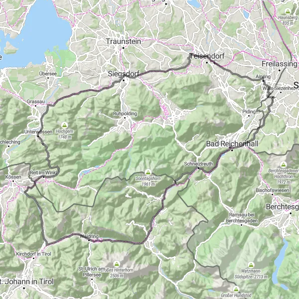 Miniatua del mapa de inspiración ciclista "Ruta de Ciclismo de Carretera por las Montañas de Salzburgo" en Salzburg, Austria. Generado por Tarmacs.app planificador de rutas ciclistas