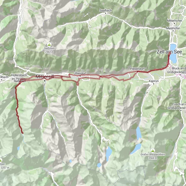 Miniatua del mapa de inspiración ciclista "Vuelta al Lago Zeller en Grava" en Salzburg, Austria. Generado por Tarmacs.app planificador de rutas ciclistas
