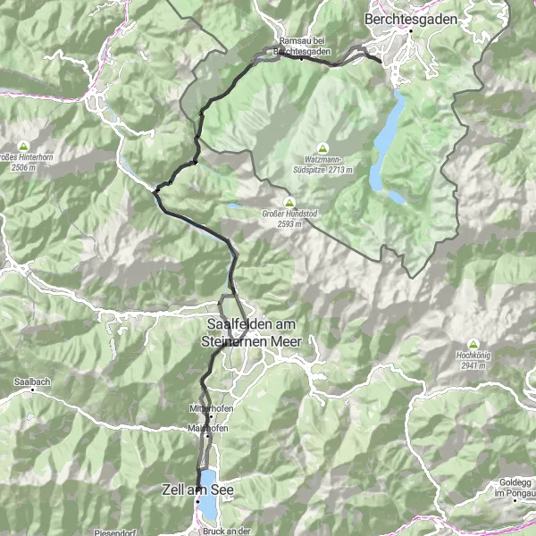 Map miniature of "Zell am See Loop" cycling inspiration in Salzburg, Austria. Generated by Tarmacs.app cycling route planner