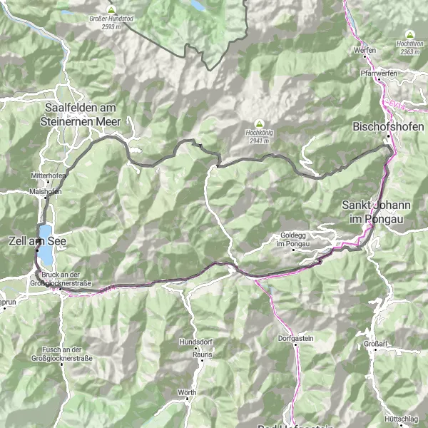 Map miniature of "Hochkönig Loop" cycling inspiration in Salzburg, Austria. Generated by Tarmacs.app cycling route planner