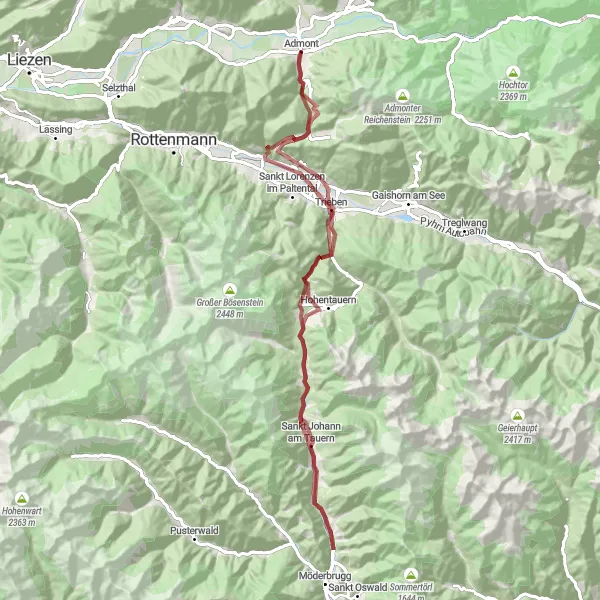 Mapa miniatúra "Gravelová výzva cez Schwarzviertel Koingraben a Bärndorf" cyklistická inšpirácia v Steiermark, Austria. Vygenerované cyklistickým plánovačom trás Tarmacs.app