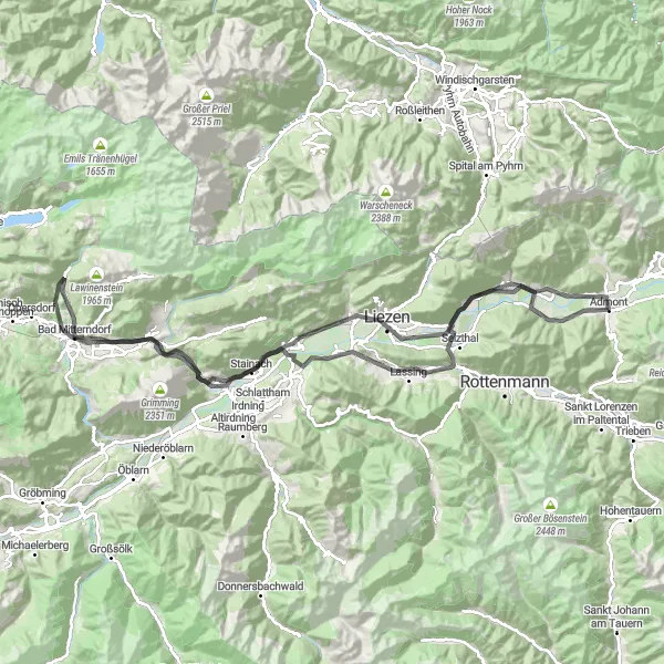 Miniatura mapy "Trasa rowerowa Liezen-Land" - trasy rowerowej w Steiermark, Austria. Wygenerowane przez planer tras rowerowych Tarmacs.app