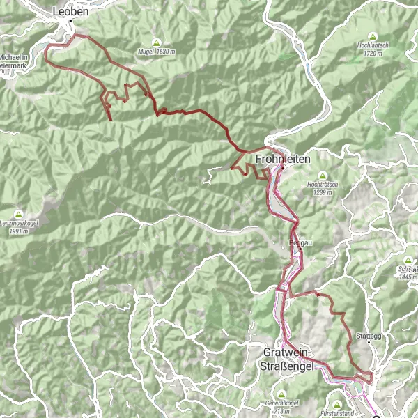 Miniaturekort af cykelinspirationen "Mountain Adventure Loop" i Steiermark, Austria. Genereret af Tarmacs.app cykelruteplanlægger