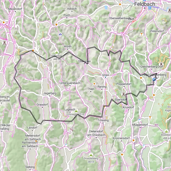 Kartminiatyr av "Hochwartkogel till Trautmannsdorf i Oststeiermark cykeltur" cykelinspiration i Steiermark, Austria. Genererad av Tarmacs.app cykelruttplanerare