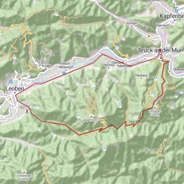 Miniatua del mapa de inspiración ciclista "Ruta de ciclismo de grava a Burgruine Landskron" en Steiermark, Austria. Generado por Tarmacs.app planificador de rutas ciclistas