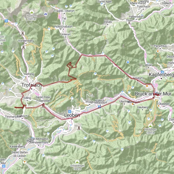 Karten-Miniaturansicht der Radinspiration "Rund um Bruck an der Mur - Steiermark Gravelroute" in Steiermark, Austria. Erstellt vom Tarmacs.app-Routenplaner für Radtouren