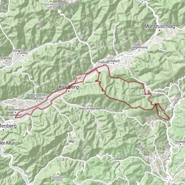 Miniature de la carte de l'inspiration cycliste "Expédition Wartberg" dans la Steiermark, Austria. Générée par le planificateur d'itinéraire cycliste Tarmacs.app