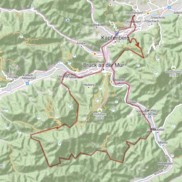 Miniaturní mapa "Cyklovýlet k Trasattelu" inspirace pro cyklisty v oblasti Steiermark, Austria. Vytvořeno pomocí plánovače tras Tarmacs.app