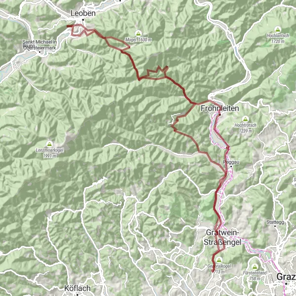 Miniatua del mapa de inspiración ciclista "Ruta de ciclismo de gravel por la región de Steiermark" en Steiermark, Austria. Generado por Tarmacs.app planificador de rutas ciclistas
