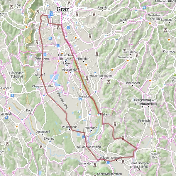 Miniature de la carte de l'inspiration cycliste "Exploration Gravel à Gries" dans la Steiermark, Austria. Générée par le planificateur d'itinéraire cycliste Tarmacs.app