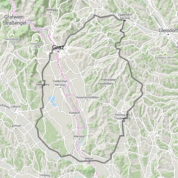 Miniatua del mapa de inspiración ciclista "Ruta Escénica en Carretera Eggersdorf - Graz" en Steiermark, Austria. Generado por Tarmacs.app planificador de rutas ciclistas