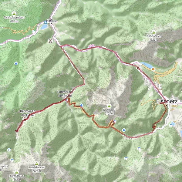 Mapa miniatúra "Gravelový okruh Halskogel" cyklistická inšpirácia v Steiermark, Austria. Vygenerované cyklistickým plánovačom trás Tarmacs.app