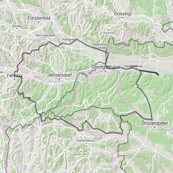 Map miniature of "Fehring and Beyond" cycling inspiration in Steiermark, Austria. Generated by Tarmacs.app cycling route planner