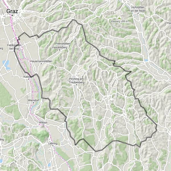 Map miniature of "Raaba - Sankt Georgen an der Stiefing Loop" cycling inspiration in Steiermark, Austria. Generated by Tarmacs.app cycling route planner