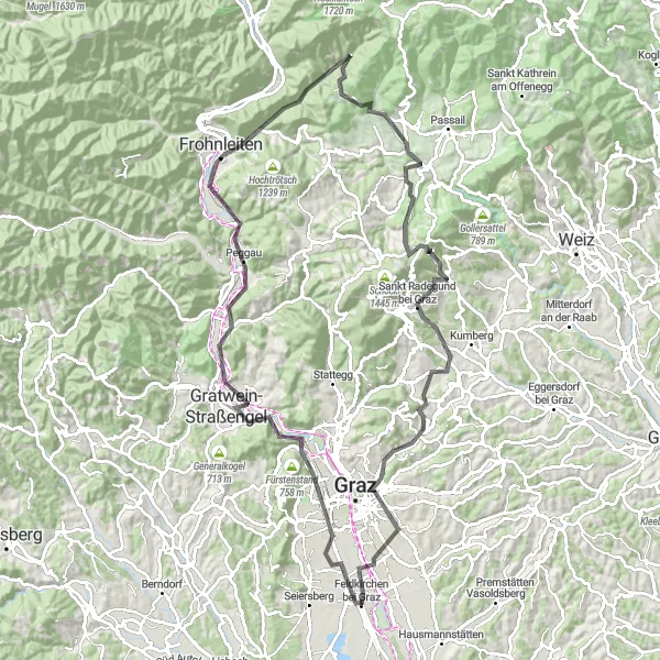 Miniatuurkaart van de fietsinspiratie "Tocht langs Puntigam, Lauskogel en Weinitzen" in Steiermark, Austria. Gemaakt door de Tarmacs.app fietsrouteplanner