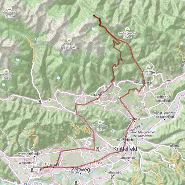 Map miniature of "Gollnerkuppe Gravel Adventure" cycling inspiration in Steiermark, Austria. Generated by Tarmacs.app cycling route planner