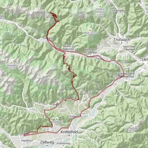 Kartminiatyr av "Grustur til Kalwang og Liesingtal" sykkelinspirasjon i Steiermark, Austria. Generert av Tarmacs.app sykkelrutoplanlegger