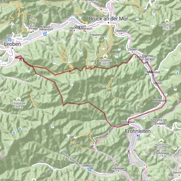 Kartminiatyr av "Grusvei sykkeltur fra Frohnleiten" sykkelinspirasjon i Steiermark, Austria. Generert av Tarmacs.app sykkelrutoplanlegger