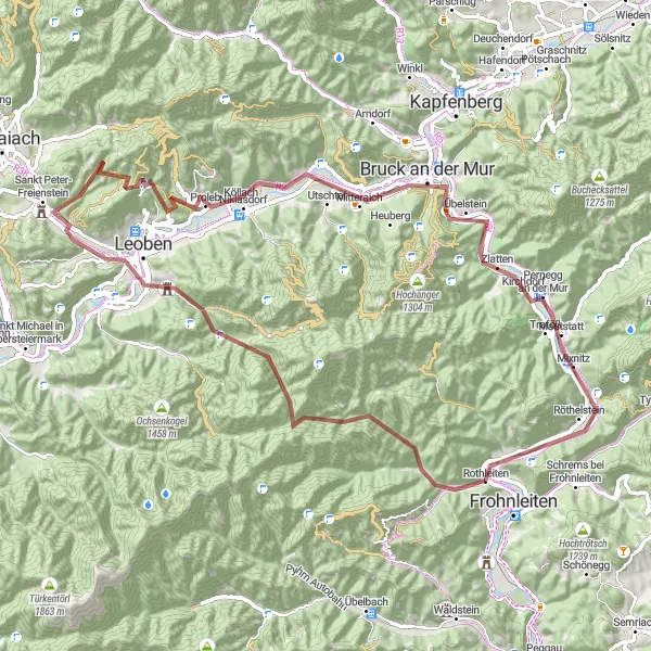 Miniature de la carte de l'inspiration cycliste "Aventure en gravier à travers les collines du Styrie" dans la Steiermark, Austria. Générée par le planificateur d'itinéraire cycliste Tarmacs.app