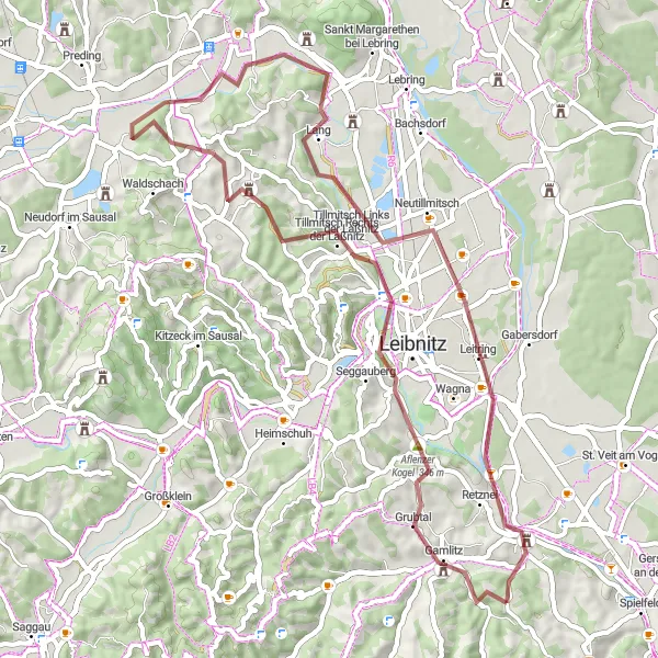 Miniature de la carte de l'inspiration cycliste "Exploration des sentiers de gravier" dans la Steiermark, Austria. Générée par le planificateur d'itinéraire cycliste Tarmacs.app