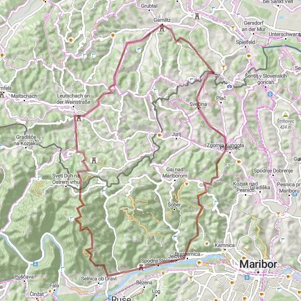 Miniatura della mappa di ispirazione al ciclismo "Viaggio Emozionante tra Natura e Cultura" nella regione di Steiermark, Austria. Generata da Tarmacs.app, pianificatore di rotte ciclistiche