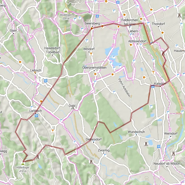 Miniature de la carte de l'inspiration cycliste "Sentiers Rustiques: Gössendorf à Feldkirchen bei Graz" dans la Steiermark, Austria. Générée par le planificateur d'itinéraire cycliste Tarmacs.app