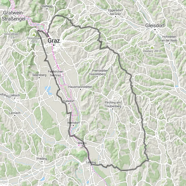 Map miniature of "Riegersburg Adventure" cycling inspiration in Steiermark, Austria. Generated by Tarmacs.app cycling route planner