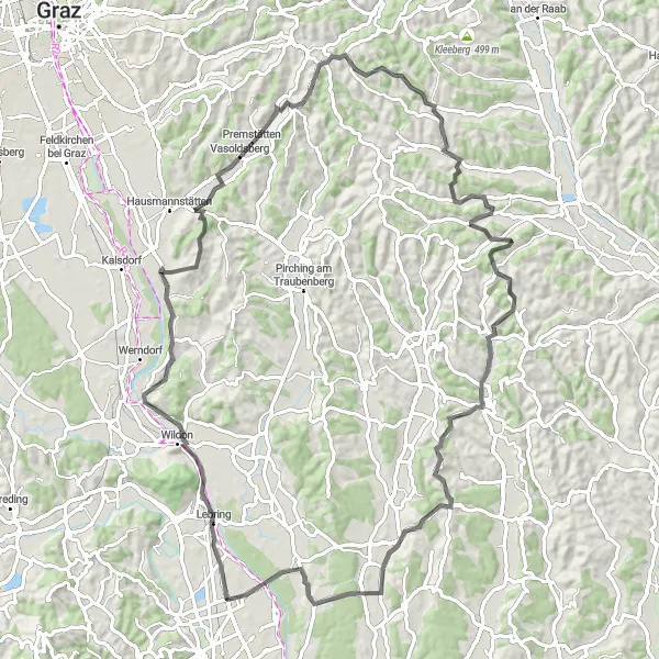 Miniaturní mapa "Kolo kolem Grally a okolí" inspirace pro cyklisty v oblasti Steiermark, Austria. Vytvořeno pomocí plánovače tras Tarmacs.app