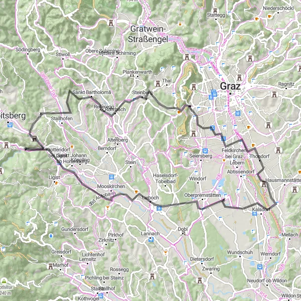 Miniatuurkaart van de fietsinspiratie "De heuvels van Steiermark" in Steiermark, Austria. Gemaakt door de Tarmacs.app fietsrouteplanner