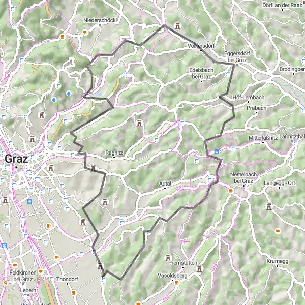 Karten-Miniaturansicht der Radinspiration "Kurze Tour durch die Grazer Umgebung" in Steiermark, Austria. Erstellt vom Tarmacs.app-Routenplaner für Radtouren