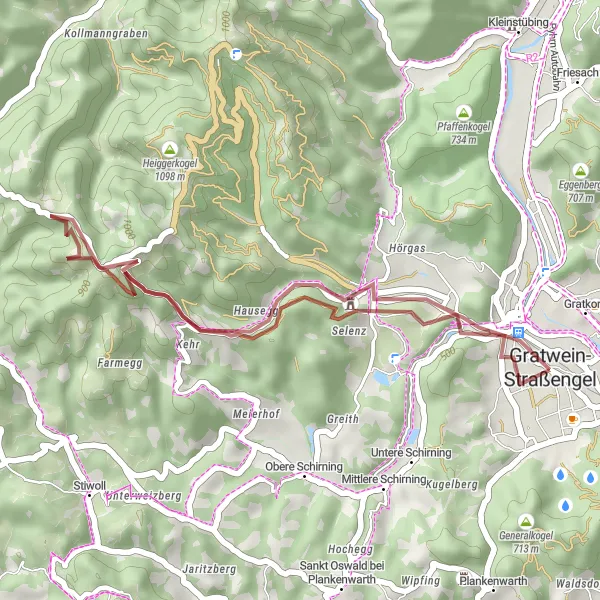 Map miniature of "Exploring the Gravel Roads" cycling inspiration in Steiermark, Austria. Generated by Tarmacs.app cycling route planner