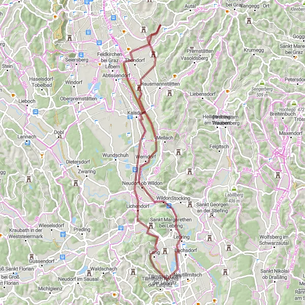 Miniatua del mapa de inspiración ciclista "Ruta por los viñedos de Steiermark" en Steiermark, Austria. Generado por Tarmacs.app planificador de rutas ciclistas