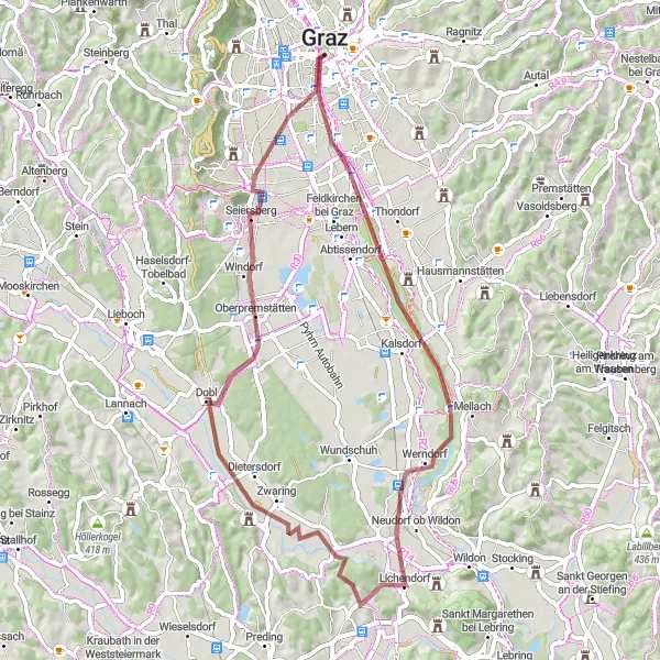 Map miniature of "Steiermark Gravel Adventure" cycling inspiration in Steiermark, Austria. Generated by Tarmacs.app cycling route planner