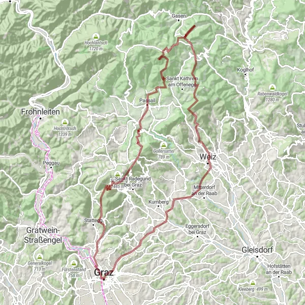 Map miniature of "Steiermark Gravel Climbs" cycling inspiration in Steiermark, Austria. Generated by Tarmacs.app cycling route planner