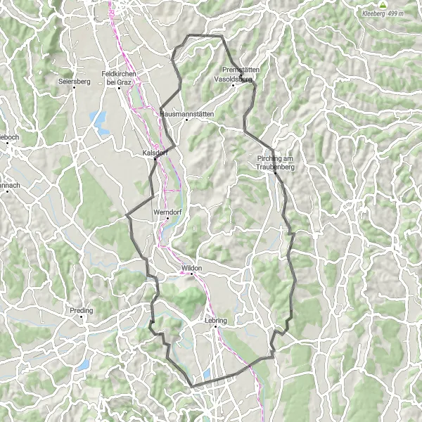 Map miniature of "Scenic Hills and Villages" cycling inspiration in Steiermark, Austria. Generated by Tarmacs.app cycling route planner