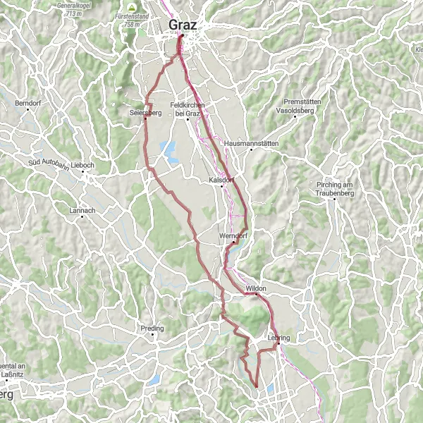 Kartminiatyr av "Grusvei eventyr fra Gries til Wiedner-Platzl" sykkelinspirasjon i Steiermark, Austria. Generert av Tarmacs.app sykkelrutoplanlegger