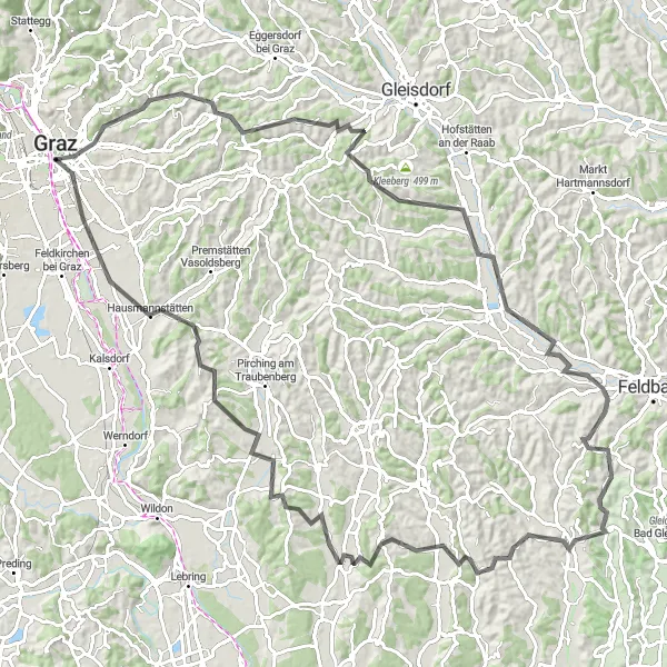 Map miniature of "The Captivating Hills of Graz" cycling inspiration in Steiermark, Austria. Generated by Tarmacs.app cycling route planner